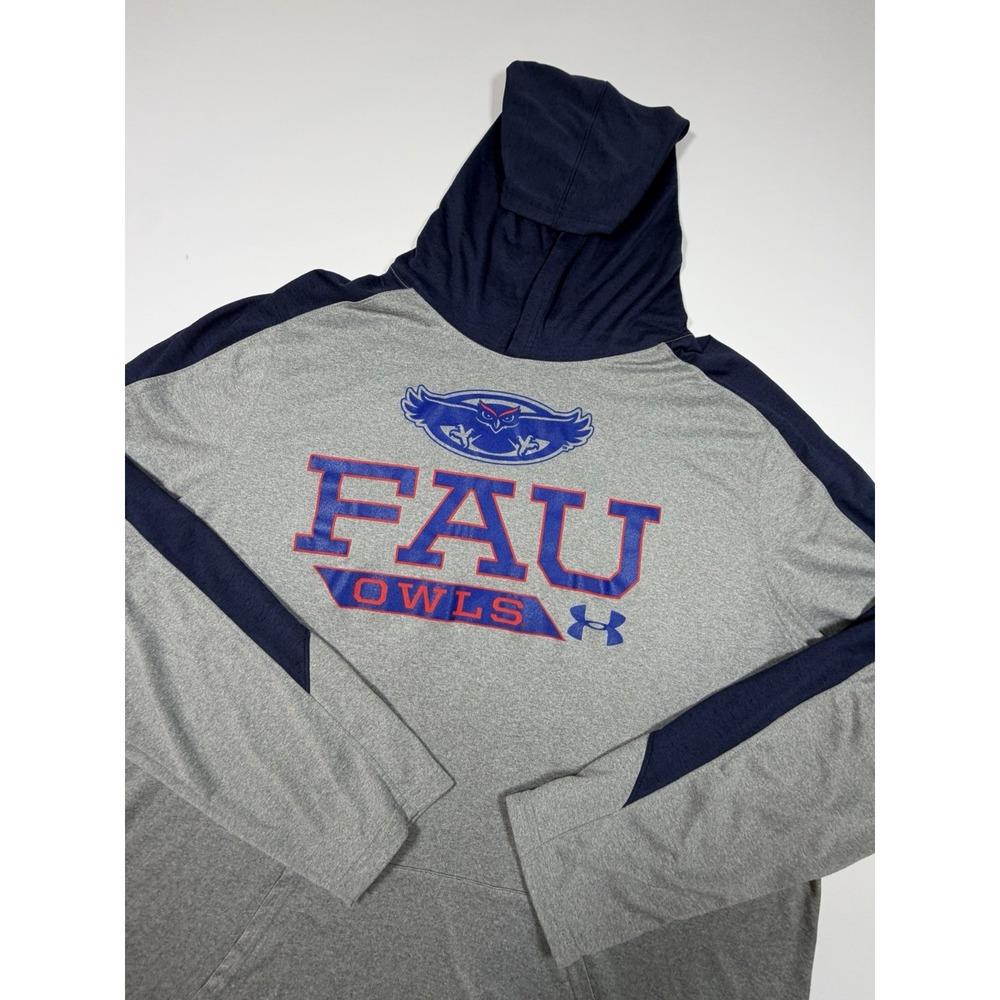Under Armour FAU Owls Hoodie Mens 2XL Gray Navy HeatGear Lightweight Shirt